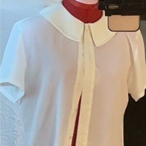 Peter Pan collar white button up blouse - short sleeve